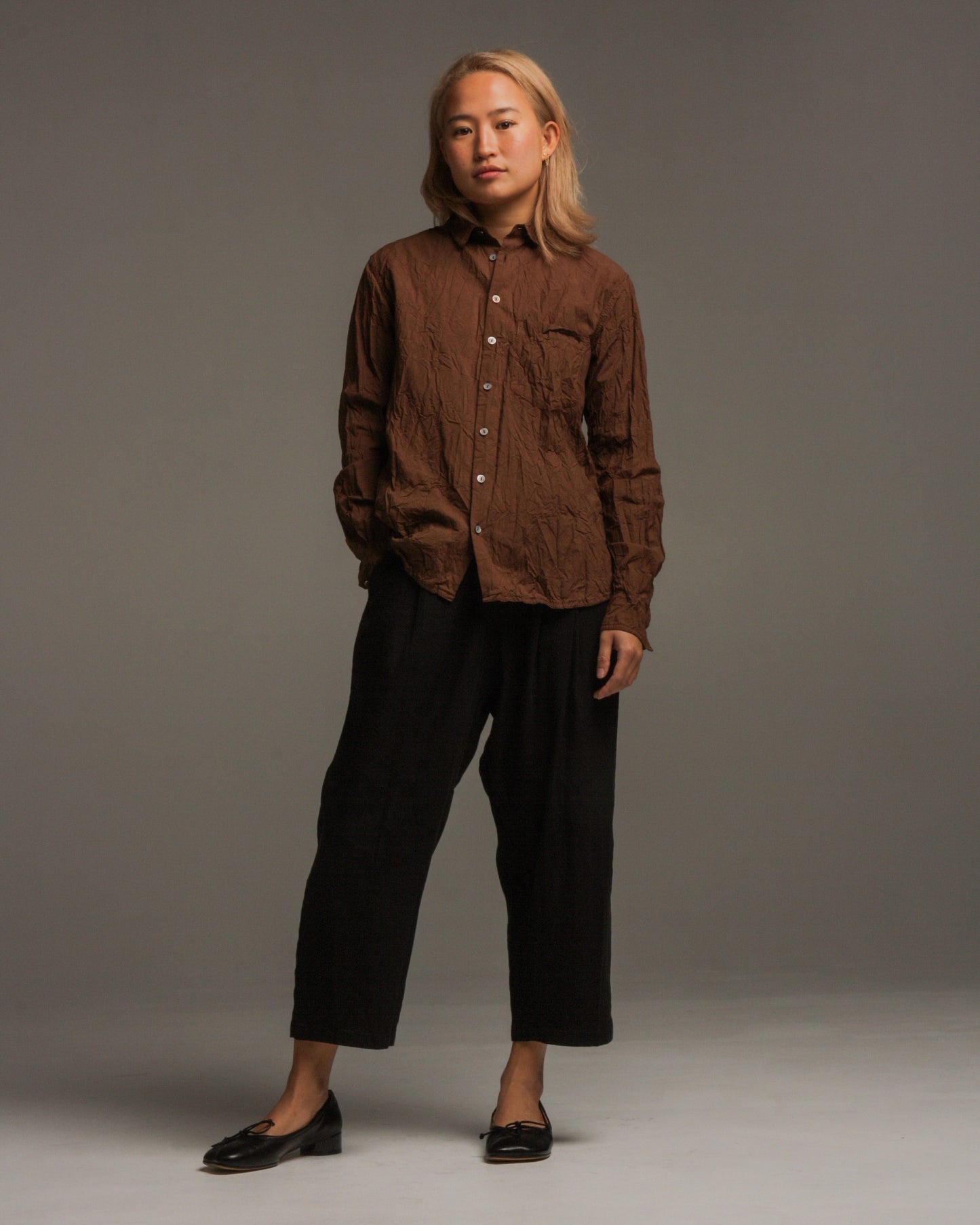 Brown Cotton Crinkle Blouse
