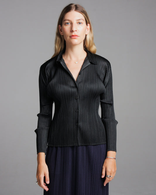 Black Pleated Buttoned Shirt