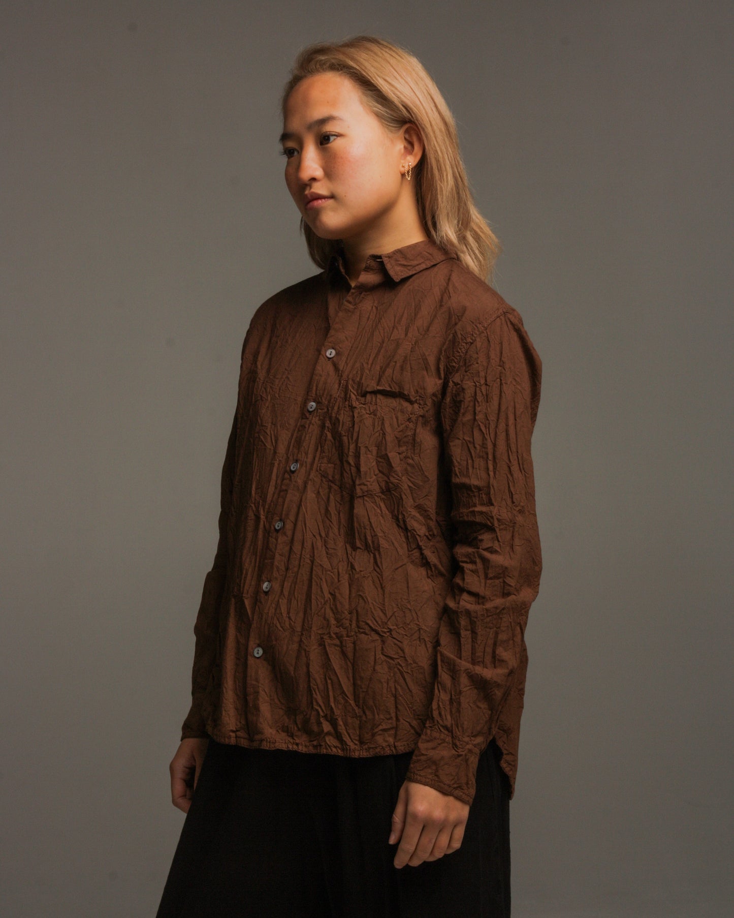 Brown Cotton Crinkle Blouse