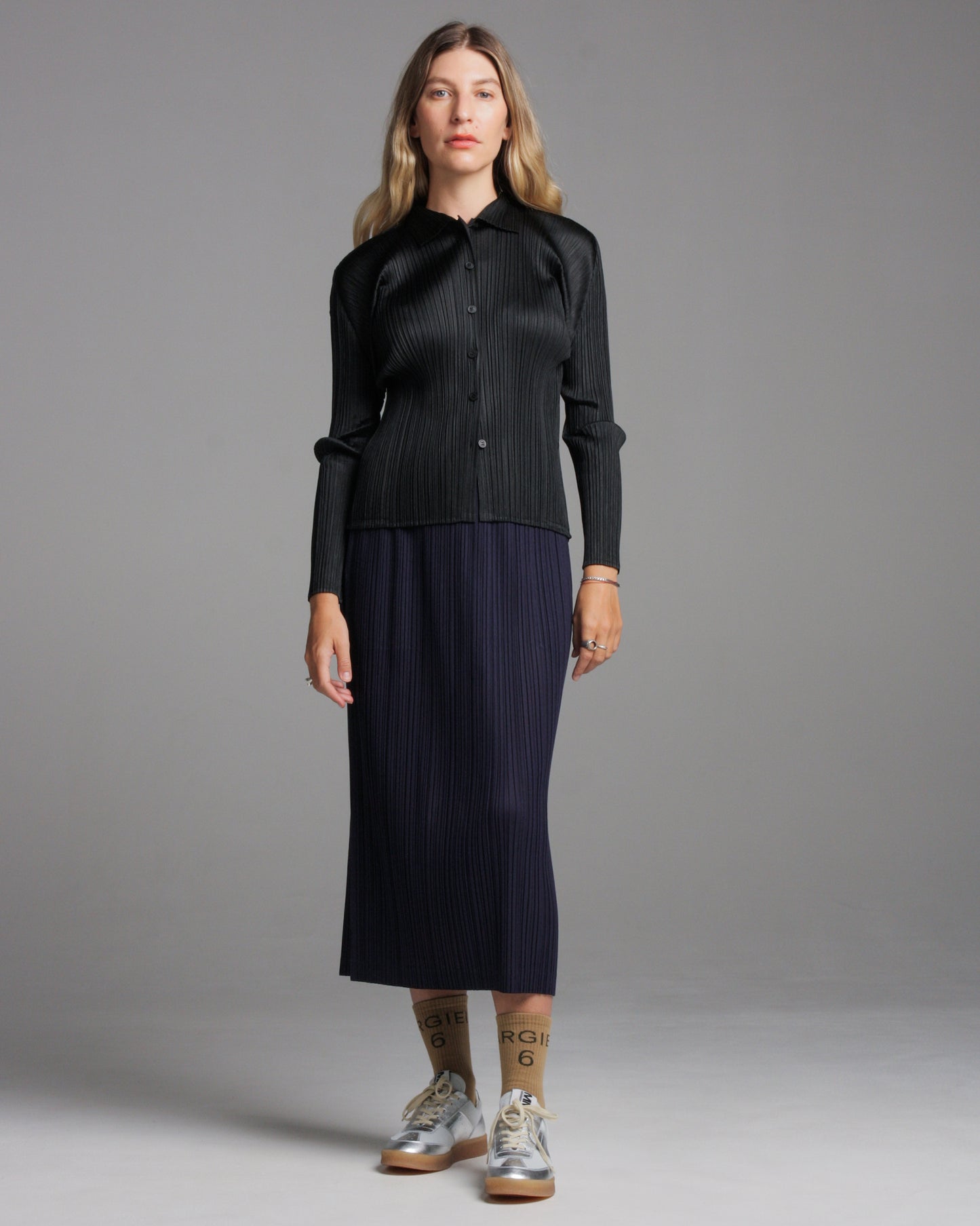Black Pleated Buttoned Shirt