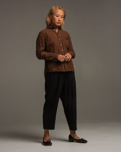 Brown Cotton Crinkle Blouse