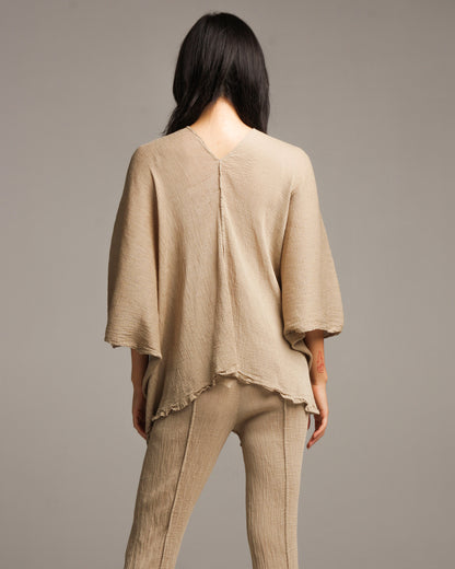 Beige Crepe V Neck Top