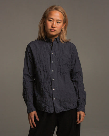 Navy Cotton Crinkle Blouse