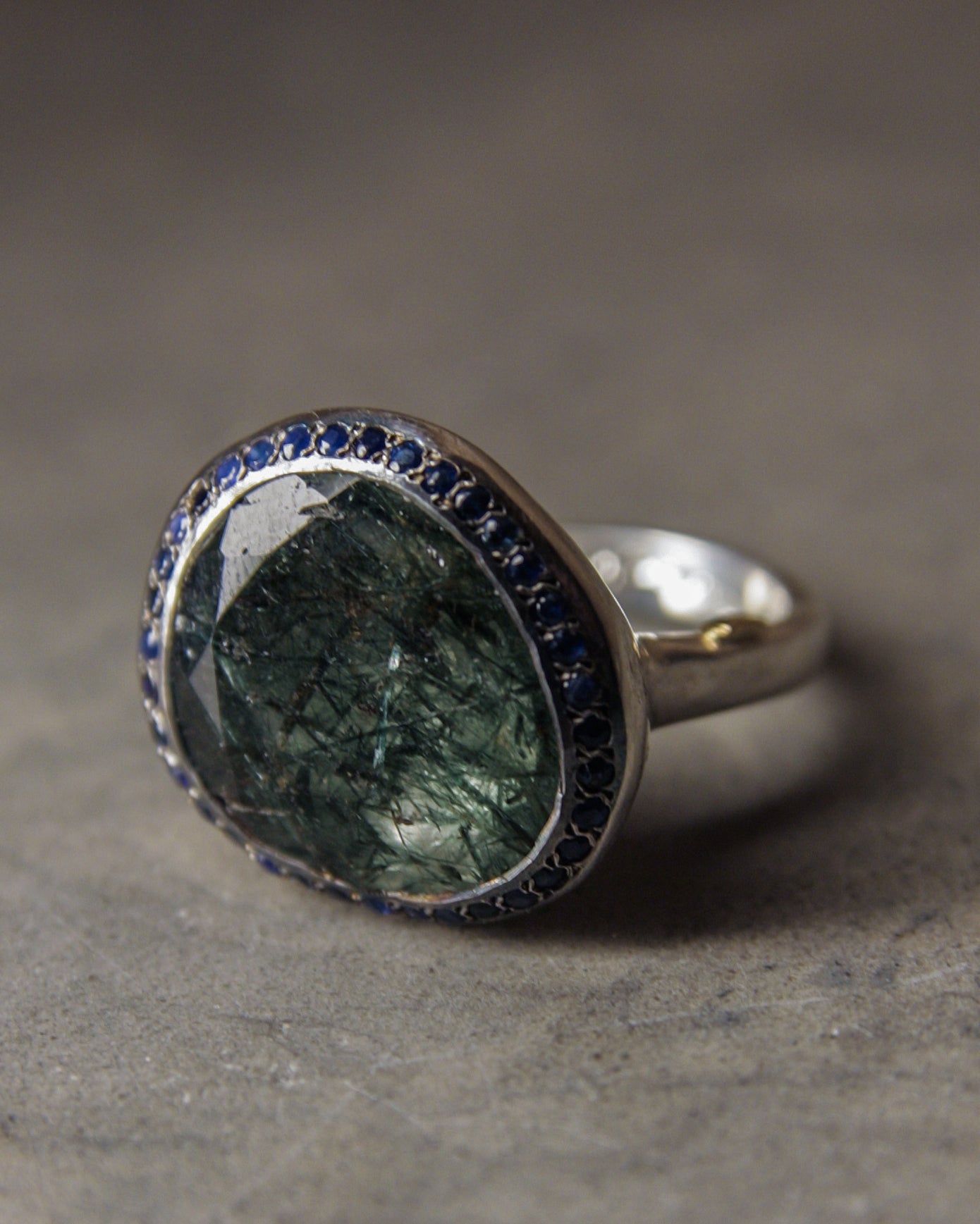 Julia Blue Sapphire and Rutilated Quartz Ring