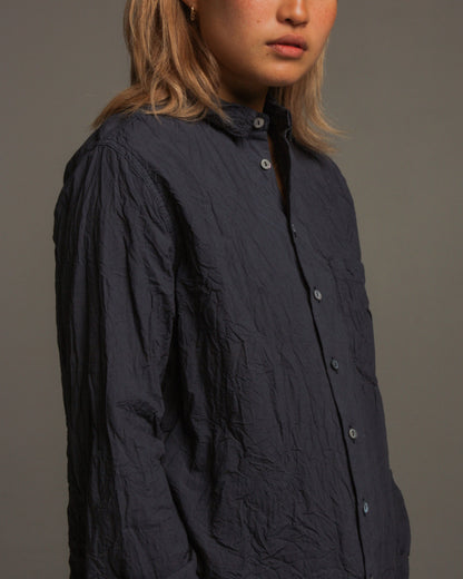 Navy Cotton Crinkle Blouse