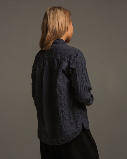 Navy Cotton Crinkle Blouse