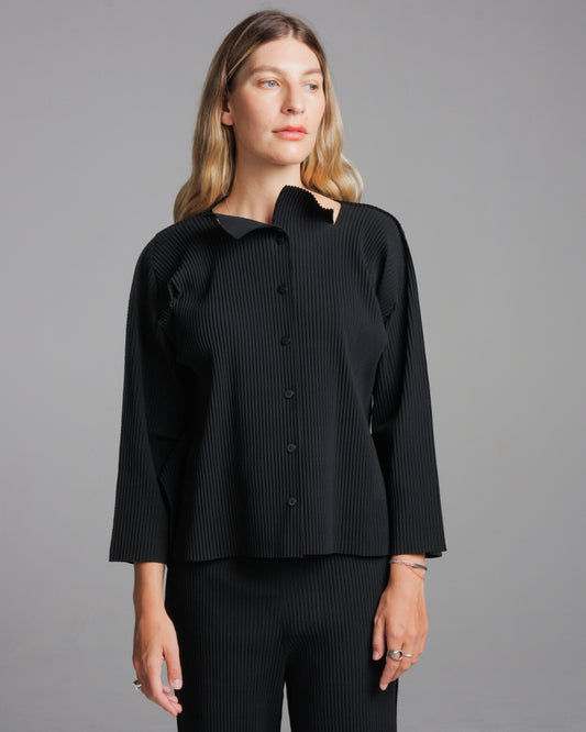 Black Step Pleats Cardigan