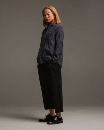 Navy Cotton Crinkle Blouse