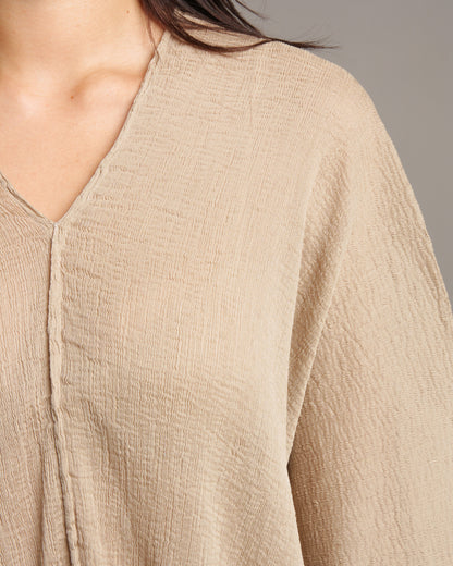 Beige Crepe V Neck Top