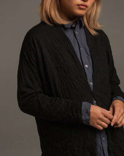 Black Cotton Knit Cardigan