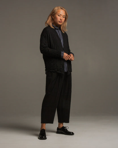 Black Cotton Knit Cardigan