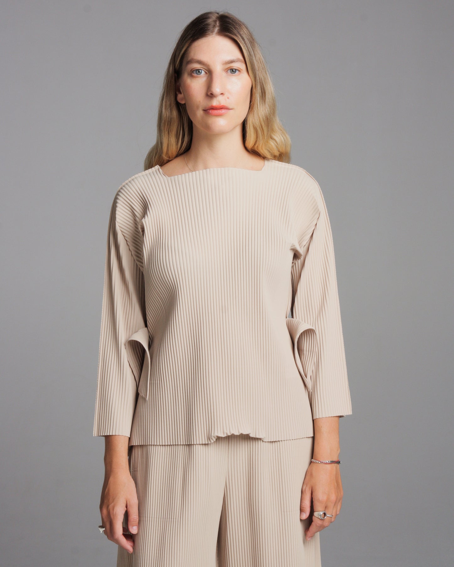 Light Beige Step Pleats Top