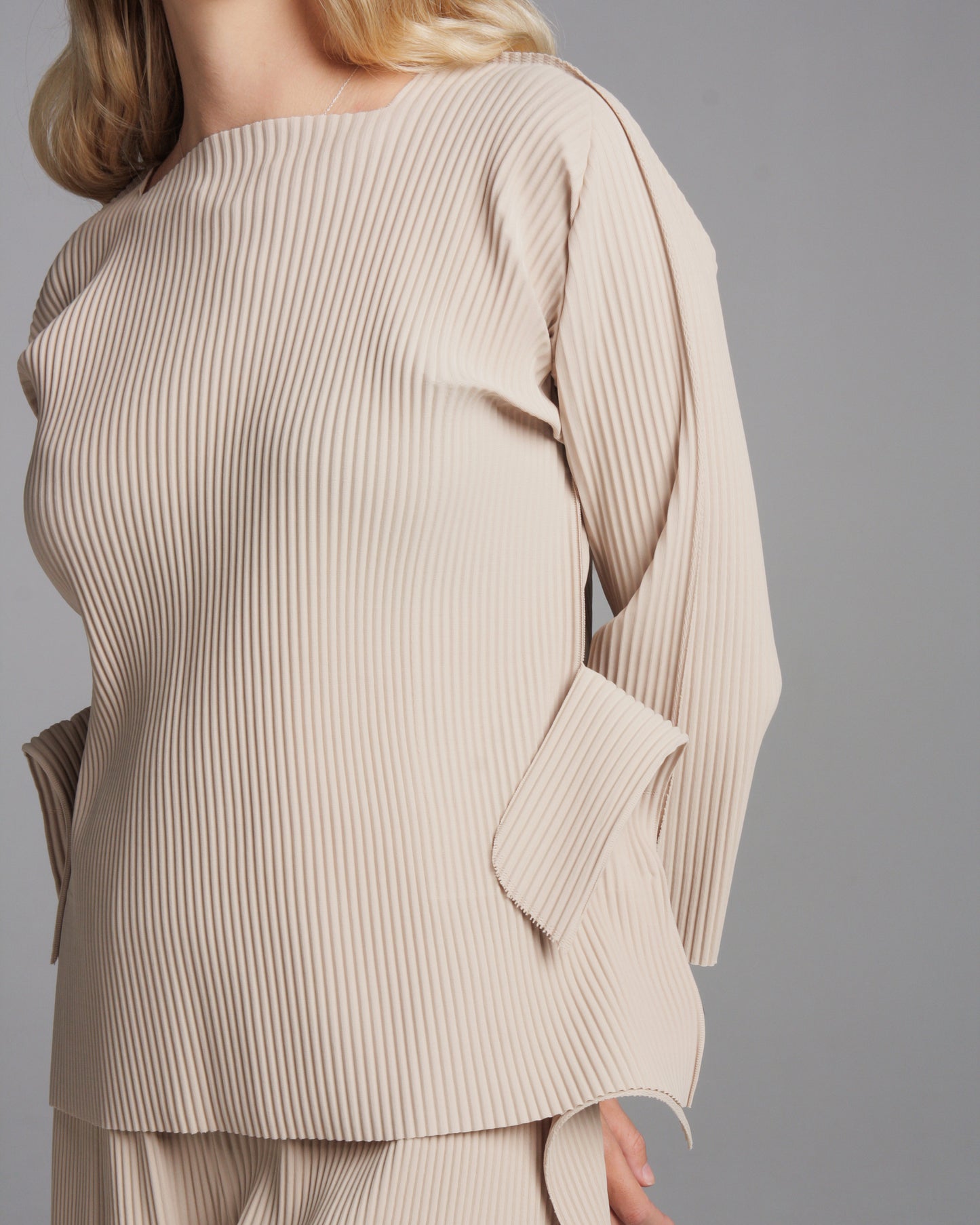 Light Beige Step Pleats Top