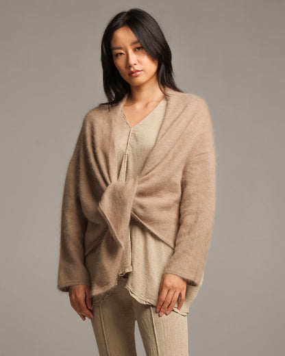 Beige Angora Shaggy Cardigan