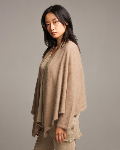 Beige Angora Shaggy Cardigan