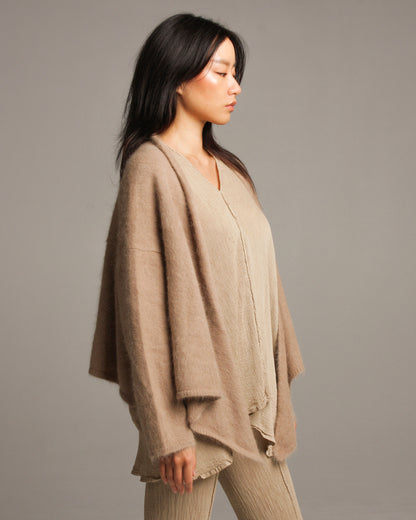 Beige Angora Shaggy Cardigan
