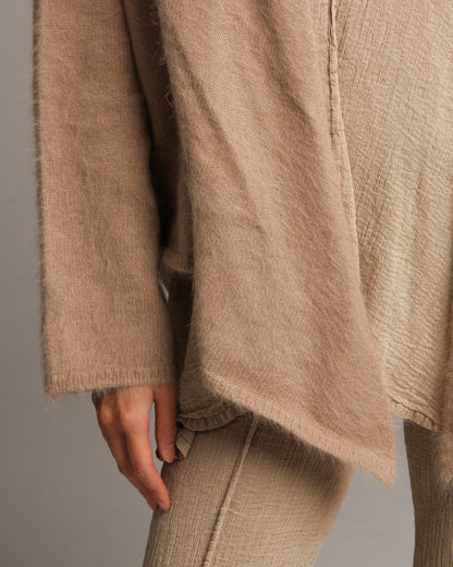 Beige Angora Shaggy Cardigan