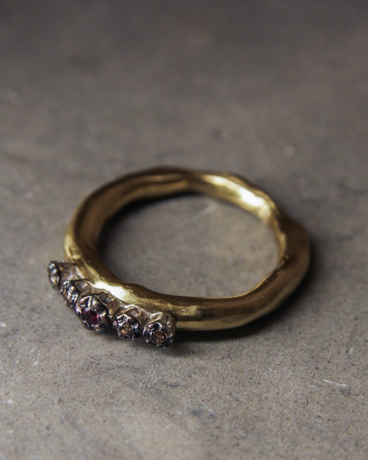 Poppy IIII Copper Cognac Diamond and Ruby Ring