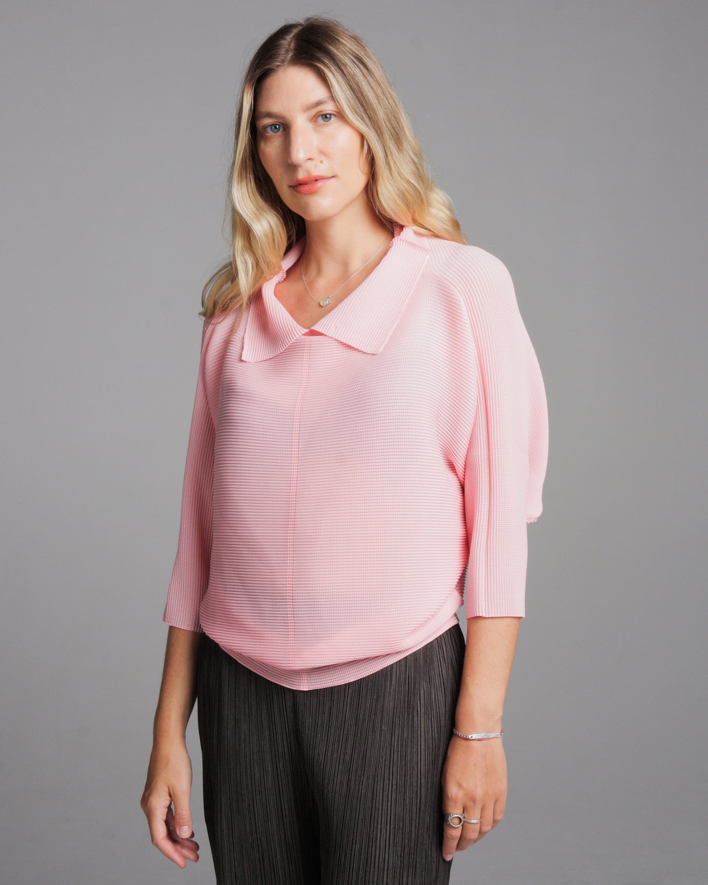 Powder Pink Dolman Stretch Pleats Top