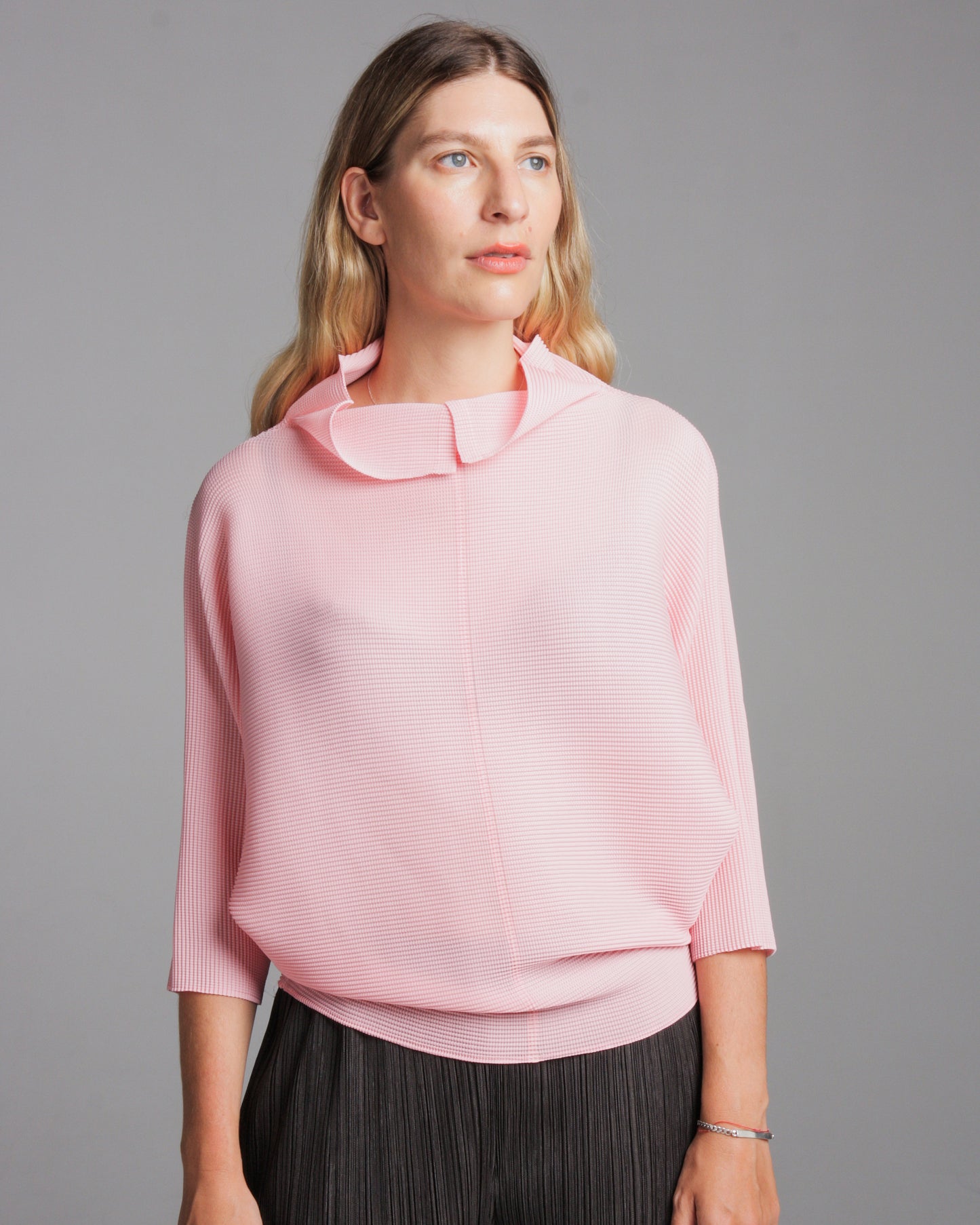 Powder Pink Dolman Stretch Pleats Top
