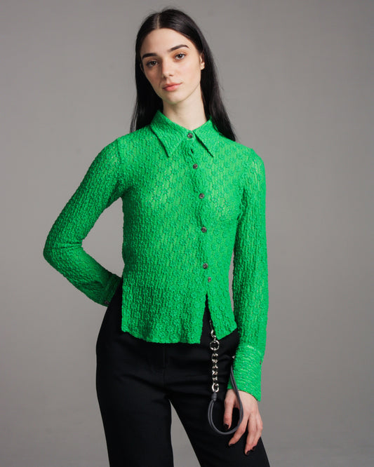 Green Floral Twisted Longsleeve Shirt