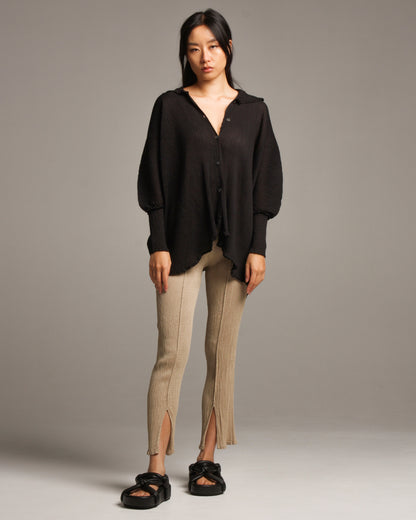 Black Crepe Button Down Shirt