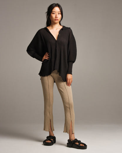 Black Crepe Button Down Shirt