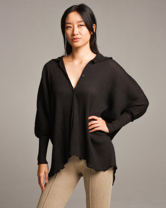 Black Crepe Button Down Shirt