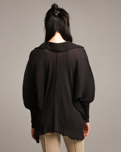 Black Crepe Button Down Shirt