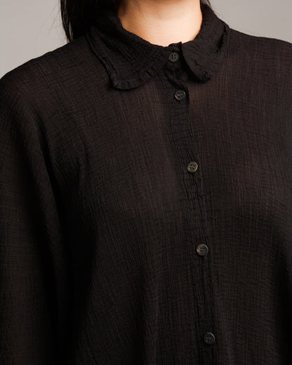 Black Crepe Button Down Shirt