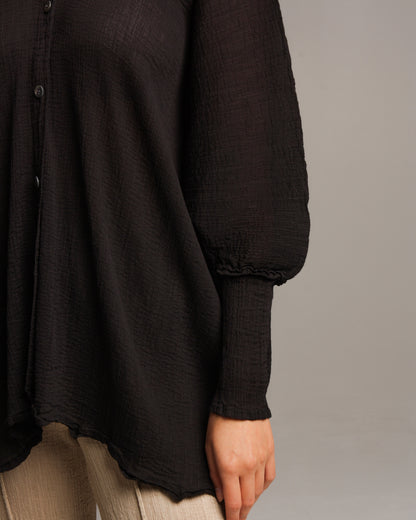 Black Crepe Button Down Shirt