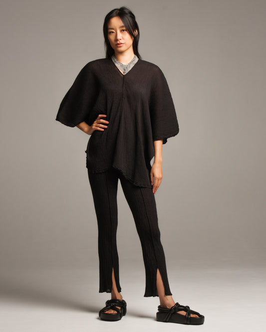 Black Crepe V Neck  Top