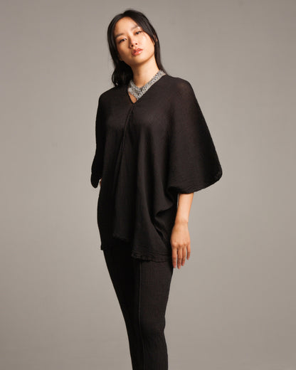 Black Crepe V Neck  Top