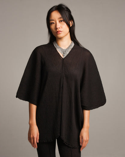 Black Crepe V Neck  Top