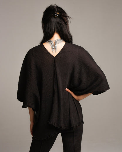Black Crepe V Neck  Top