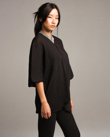 Black Crepe V Neck  Top