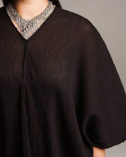 Black Crepe V Neck  Top