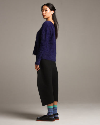 Black Drop Crotch Horizontal Pleated Pant