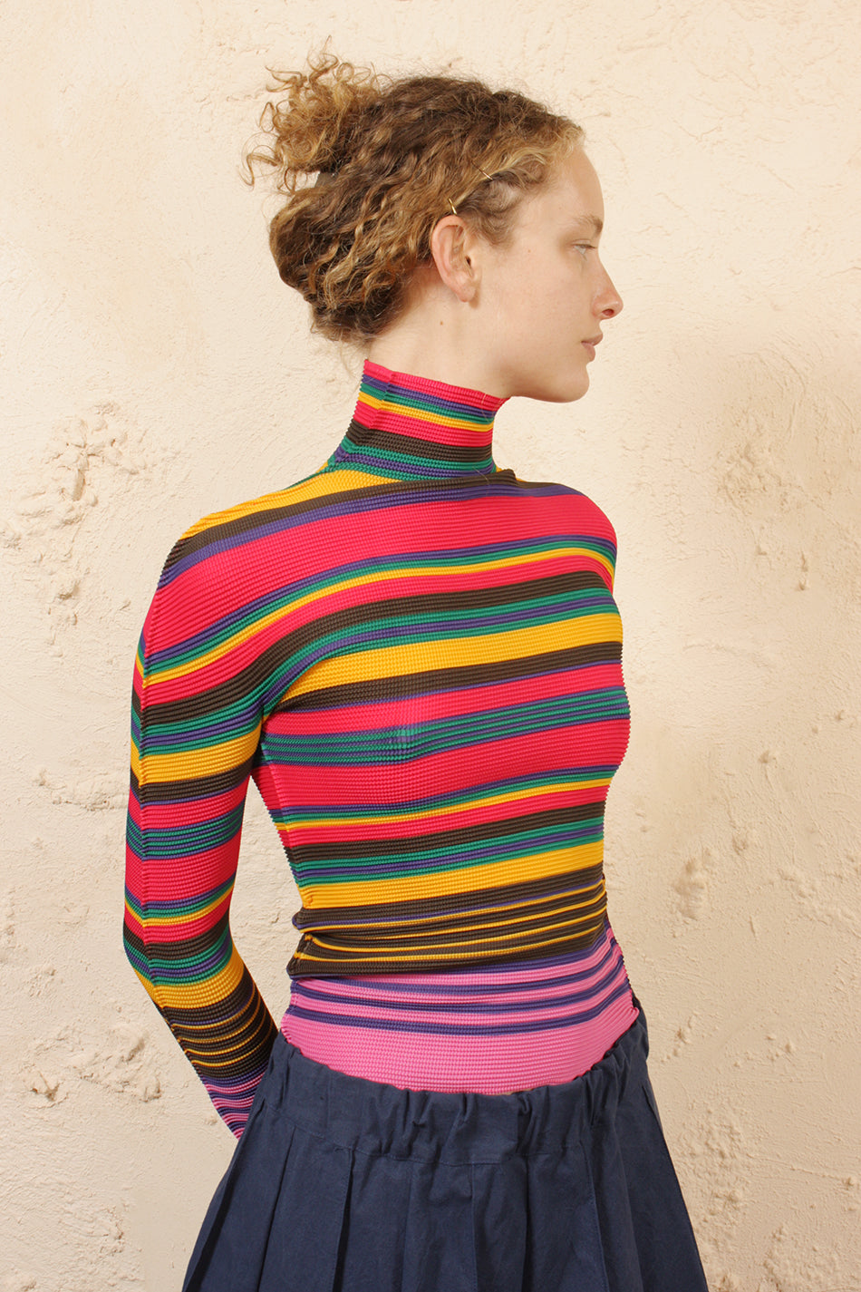 Micropleated Stripe Top