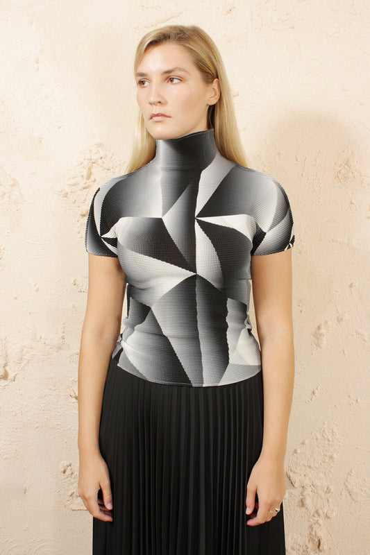 Printed Micropleat Top Grey