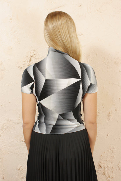 Printed Micropleat Top Grey