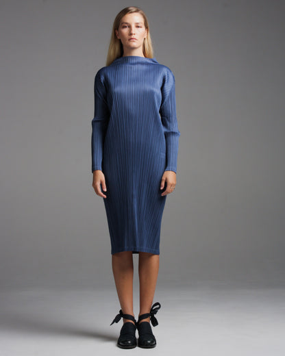 Blue High Neck Longsleeve Dress