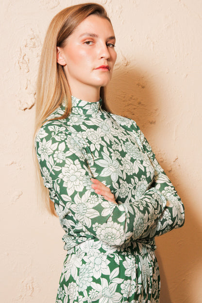 Taj Green Fitted Long Sleeve Top