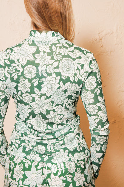 Taj Green Fitted Long Sleeve Top
