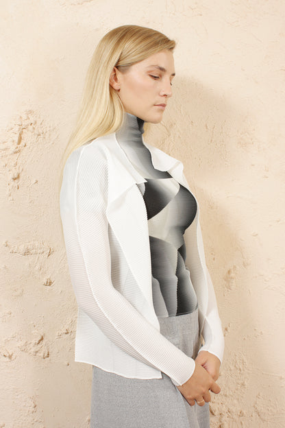 Micropleat Cardigan White