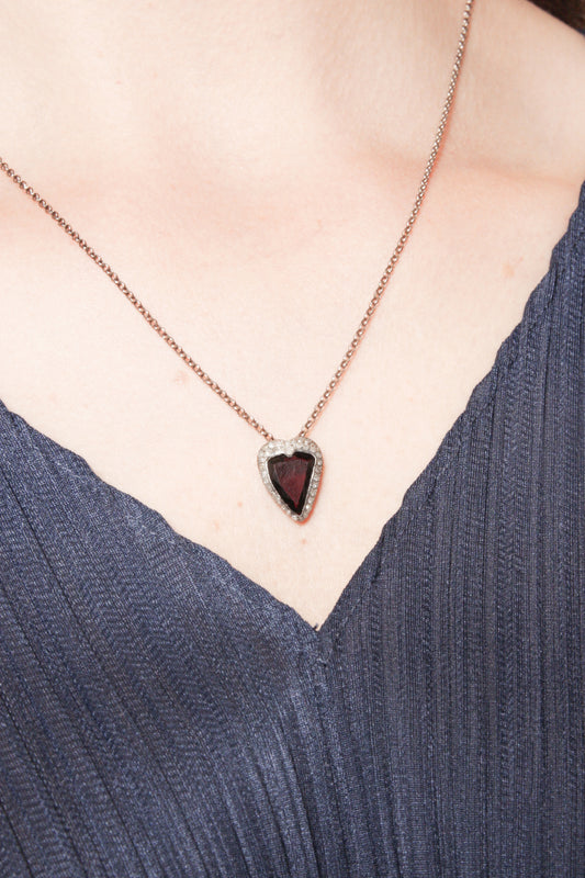 Heart Garnet and Grey Diamond Necklace