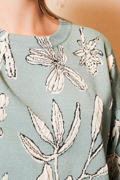 Kambo Blue Flower Jacquard Knit Sweater