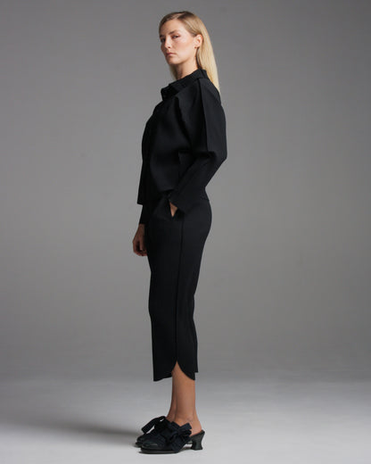 Black Classic Soft Pleated Straight Trouser