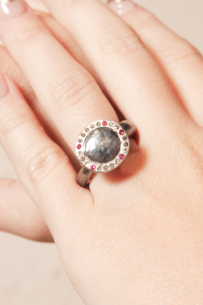 Emica Diamond and Red Sapphire Ring