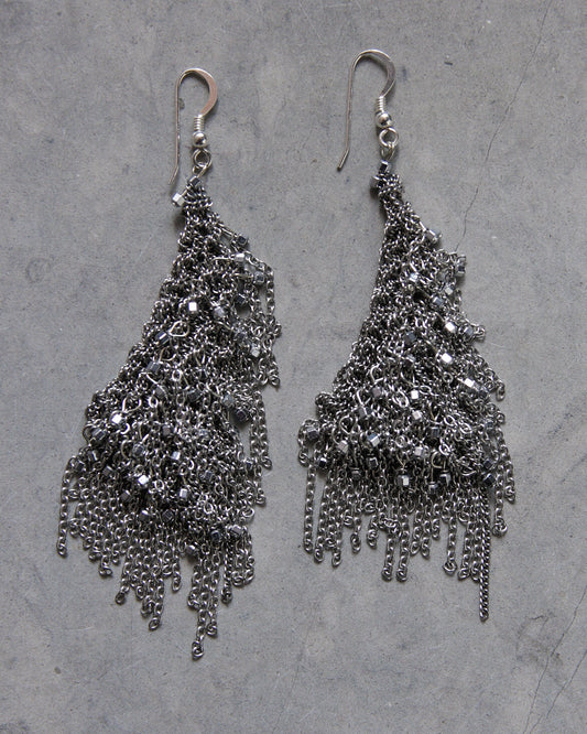 Knitted Chain Vintage Bead Earrings